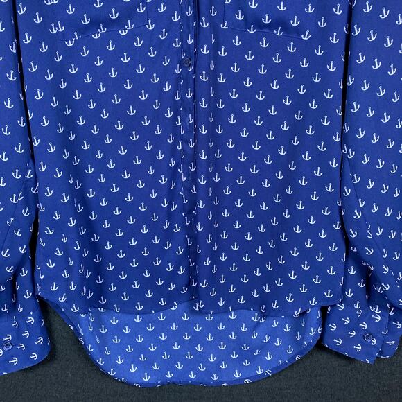 Express Womens Shirt Blue White Anchor Portofino Long Sleeve Button Down XS - Picture 3 of 14
